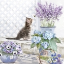 Servietten Katze und Blumen, 33 x 33 cm, 20 Stück